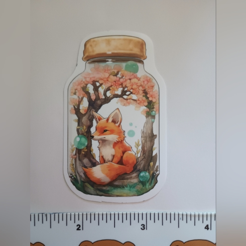 15/$15 Jar Nature Fox Fall Leaf Autumn Scene Flower Decal Sticker Craft Phone